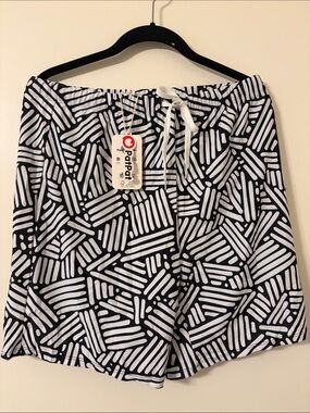 PatPat Black and White Geometric Drawstring Shorts